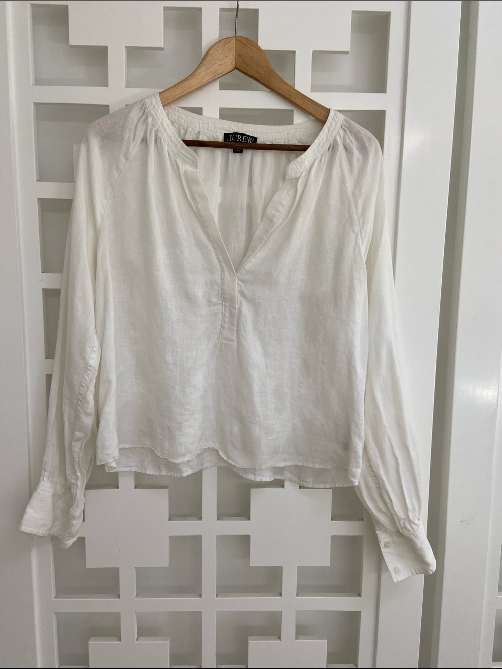 J. Crew white linen V-Neck Linen Peasant Top